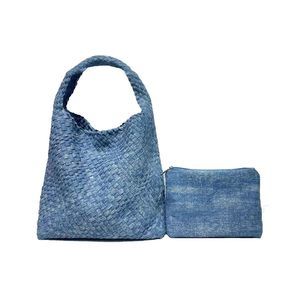 Denim Blue Woven Tote Tie Dye Denim Fashion Shoulder Bag Handwoven O_O